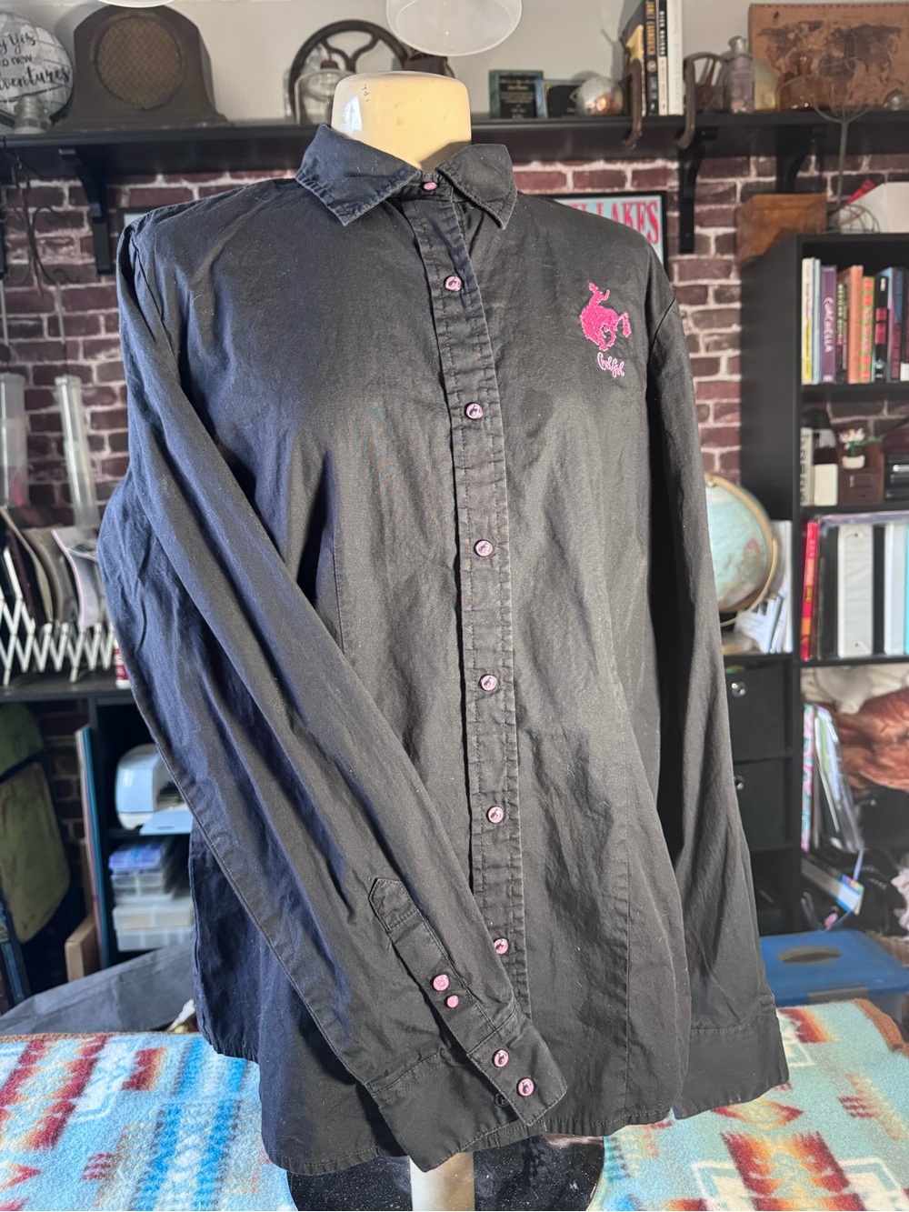 Cruel Girl Black Button-Down Shirt with Pink Logo and Buttons